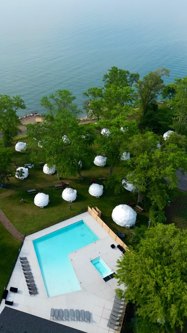 Aerial view of Lungovita dome retreat — one of the grand prizes