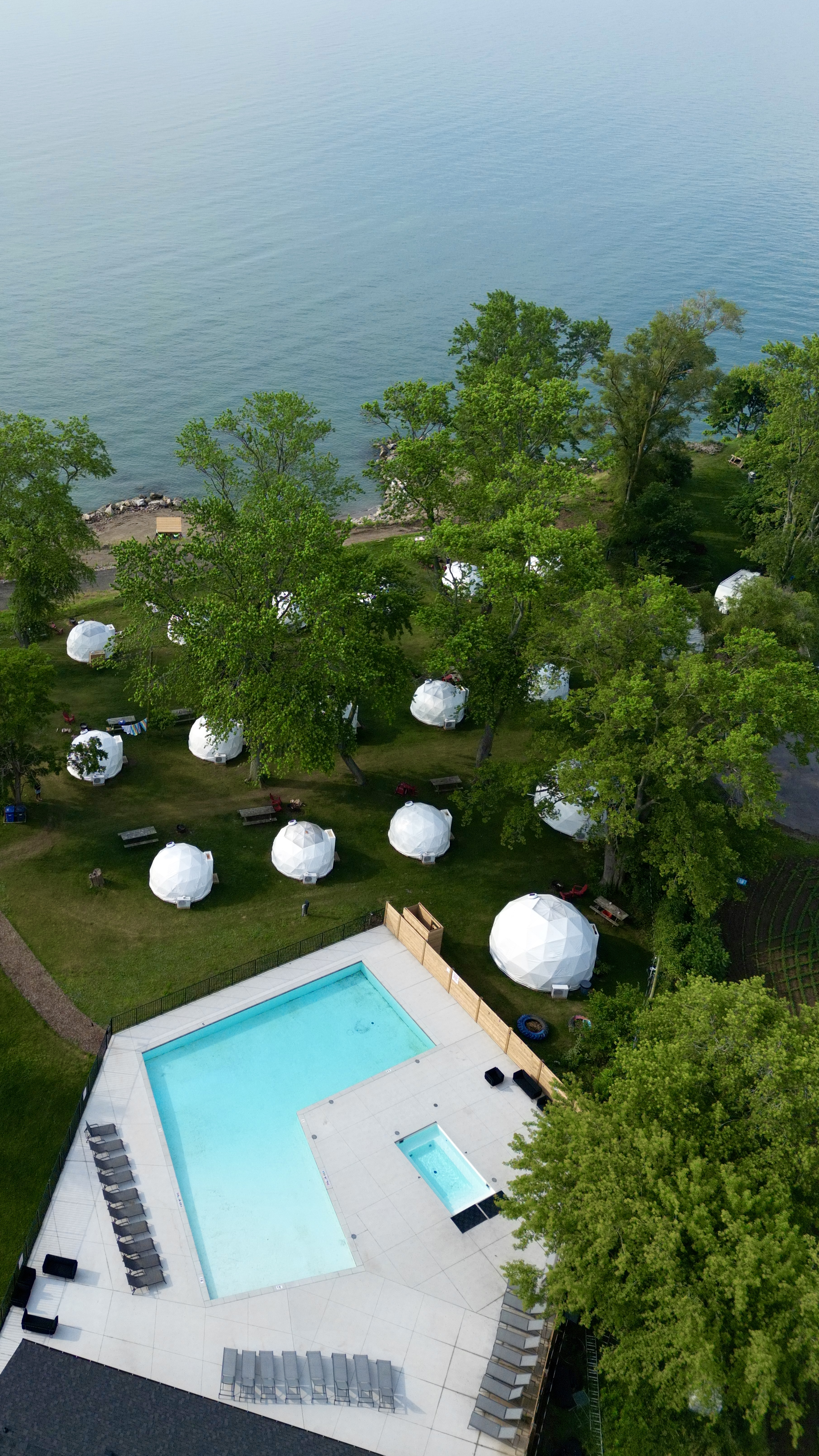 Aerial view of Lungovita dome retreat — one of the grand prizes